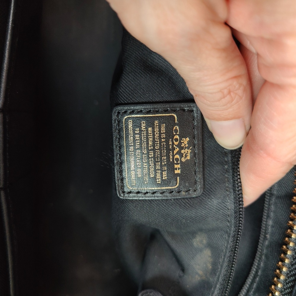 Coach Swagger 27 Satchel Handbag Beige Black Leather Snake Embossed Shoulder Bag - Picture 10 of 13